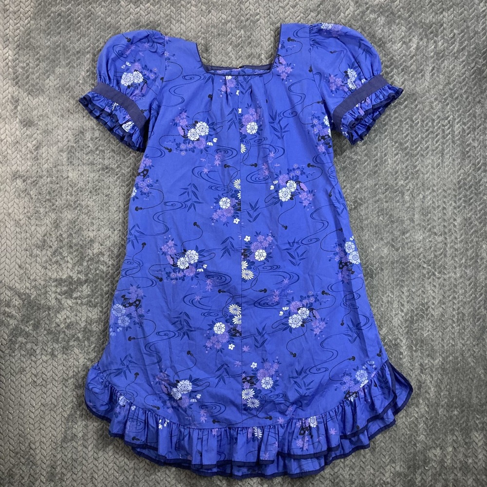RM Hawaii Muumuu Dress Women's L Blue Floral Ruffle Hawaiian Aloha Casual Beach